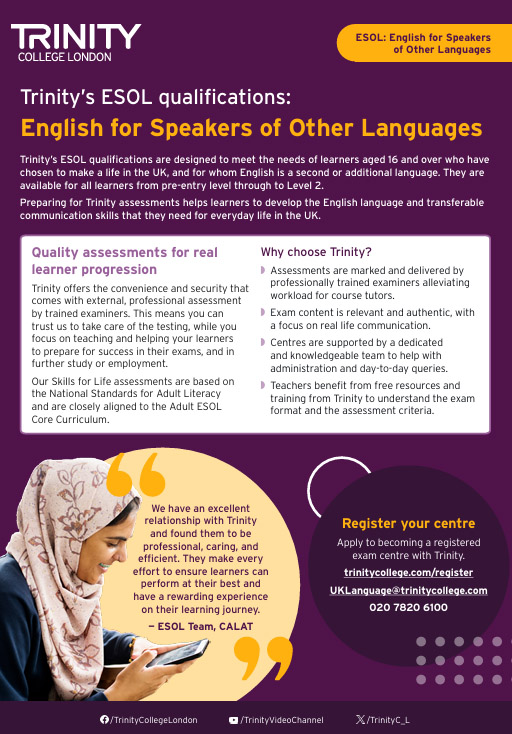Trinity ESOL Skills for Life Factsheet